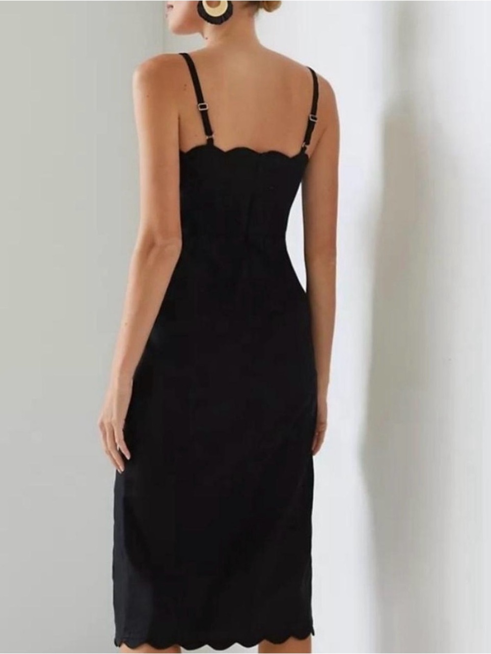 Anthropologie Black Scalloped Midi Dress - Picture 3 of 7